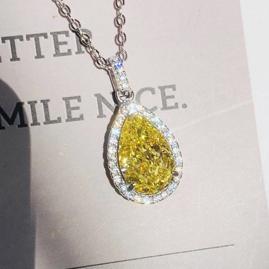 Fashion Pear-shaped Yellow Zirconia Pendant Necklace Women Luxury Engagement Accessories Temperament Lady Wedding Jewelry