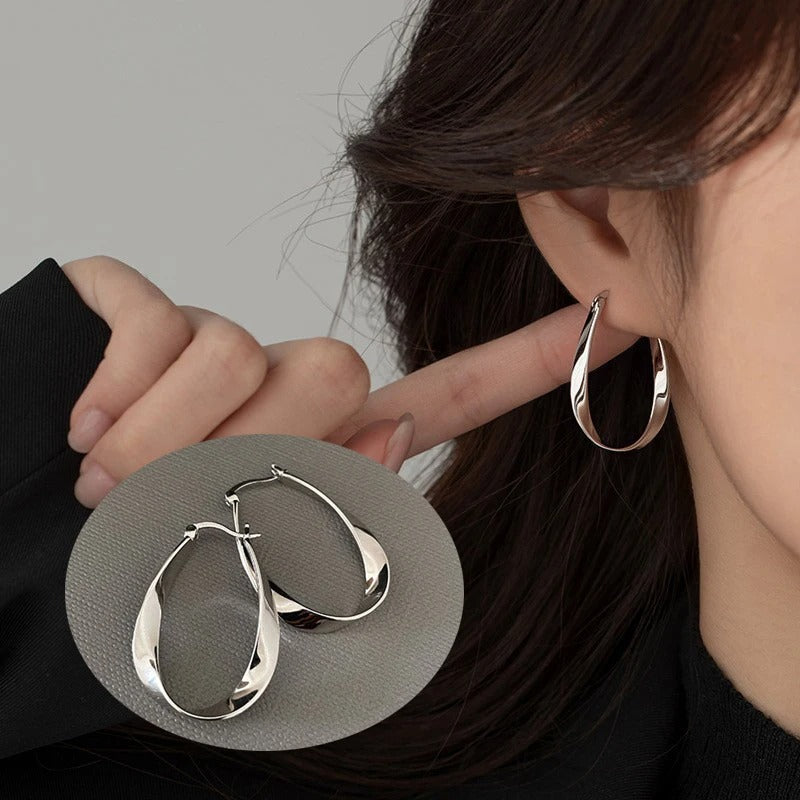 Mobius Strip Twisted Hoop Earrings Women Silver Color Jewelry