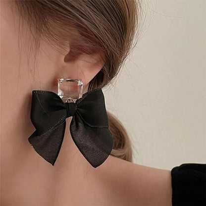 Black White Lace Bow Stud Earrings for Women