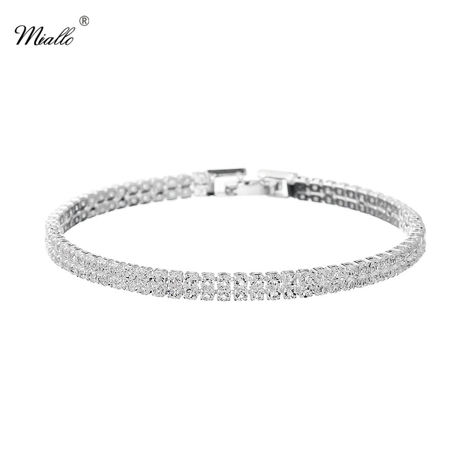 Miallo Austrian Crystal Chain Bracelet Slim Wedding Jewelry for Women