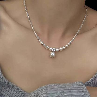 Minimalist Beaded Pearl Collarbone Necklace Wedding Jewelry