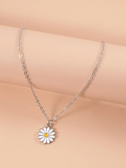 Silver color collar Daisy Flower Pendant Necklace for Women Link Chain Wedding Jewelry Cute Wedding Party Jewelry Gifts