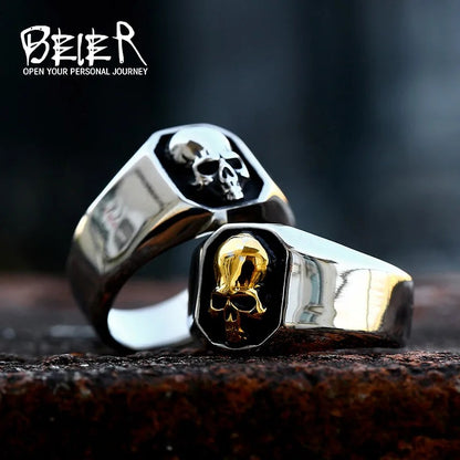 BEIER Skull Skeleton Ring Stainless Steel Gothic Punk Jewelry for Men
