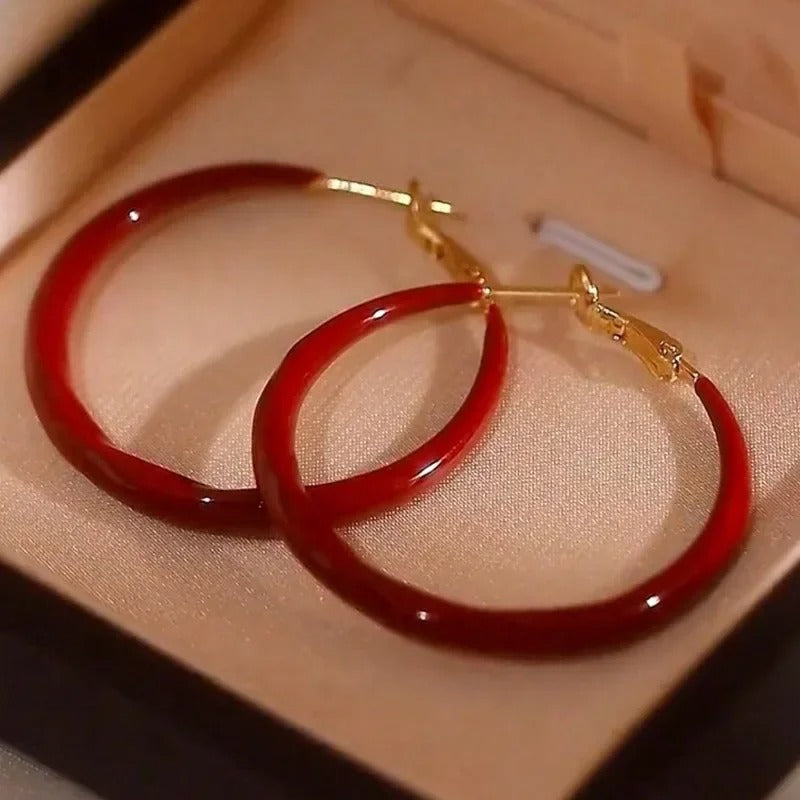 Red Geometric Hoop Earrings Simple Fashion Jewelry for Women