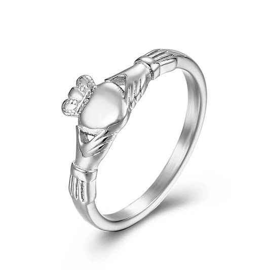 Stainless Steel Irish Claddagh Ring Heart Crown Wedding Band