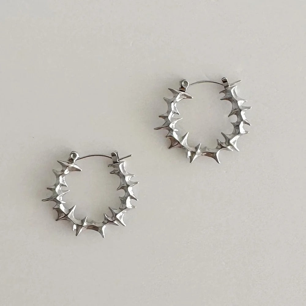 Y2K Gothic Silver Color Spiked Hoop Earrings for Women Grunge Korean Fashion Punk Spike Edgy Earrings