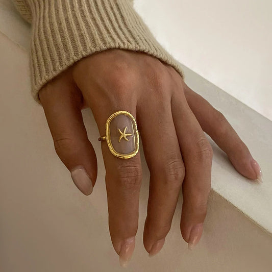Women’s Hammer Pattern Starfish Ring Ocean Wind Gold Plated Ring