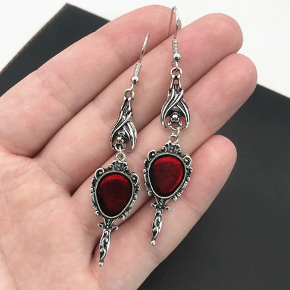 Vintage Vampire Bat Magic Mirror Drop Earrings Gothic Punk Dangling Accessories