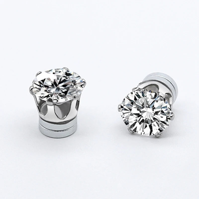 Magnetic Stud Earrings Round Crystal Rhinestone Clip Earrings Women Men Non Piercing Fake Earring Fashion Jewelry