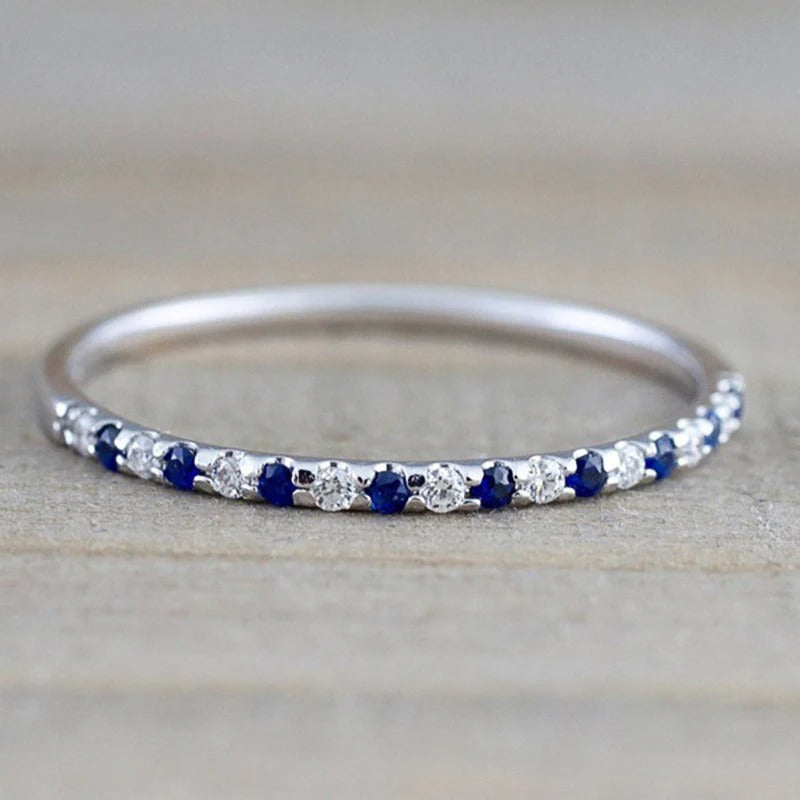 Blue/Red CZ Women Rings Minimalist Thin Rings Vintage Lady's Finger Accessories for Party Daily Wear Versatile Jewelry