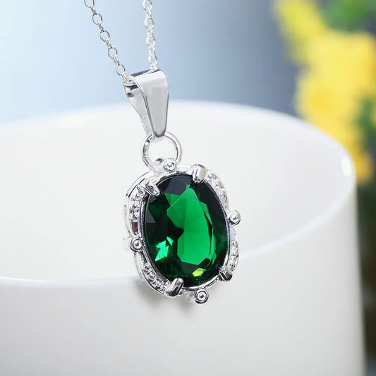 925 Sterling Silver Green Zircon Pendants Necklaces For Women Ladies Luxury Jewelry Accessories Gifts Jewelry