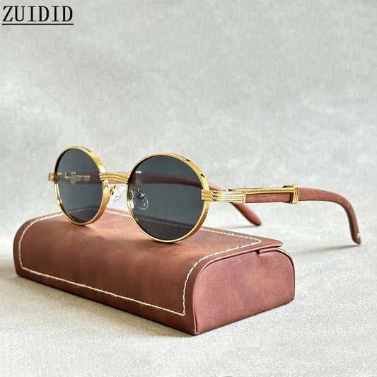 Oval Wooden Sunglasses Luxury Vintage Designer Fashion Eyewear for Men & Women