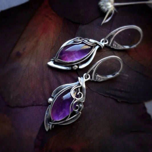 Retro Purple Droplet Leaf Earrings Trendy Accessories for Women’s Daily and Special Occasions