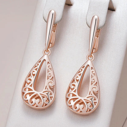 Glossy Rose Gold Dangle Earrings Women Flower Fashion Jewelry