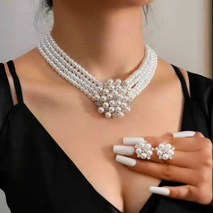 Alloy Pearl & Rhinestone Jewelry Elegant Necklace & Earrings