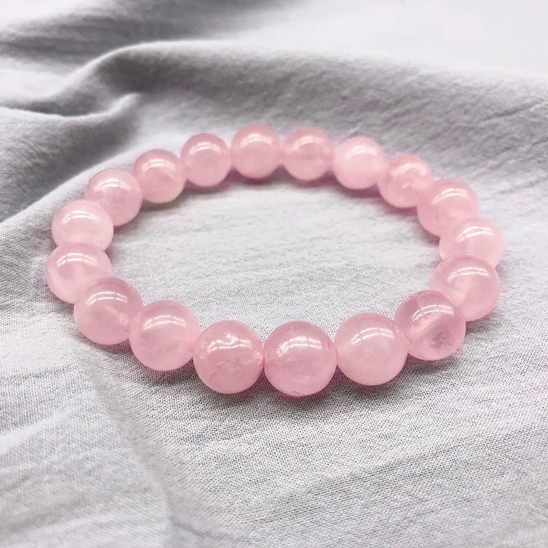 Pink Rose Quartz Stretch Bracelet Natural Stone Jewelry for Women