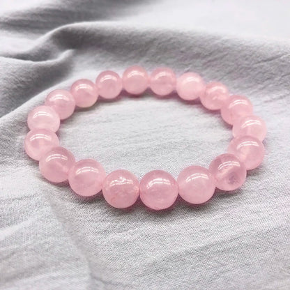 Pink Rose Quartz Stretch Bracelet Natural Stone Jewelry for Women