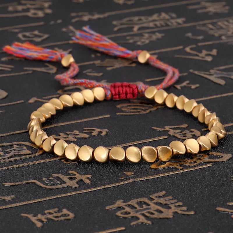 Handmade Tibetan Lucky Rope Bracelet with Copper Beads