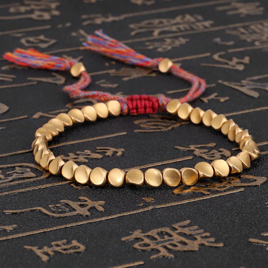 Handmade Tibetan Buddhist Lucky Rope Bracelet Braided Copper Beads Spiritual Bracelet for Women