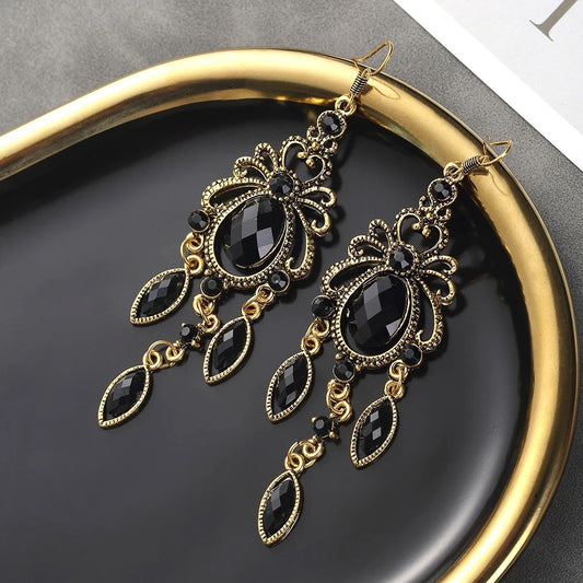 Women’s Black Geometric Dangle Earrings Long Acrylic Boho Jewelry