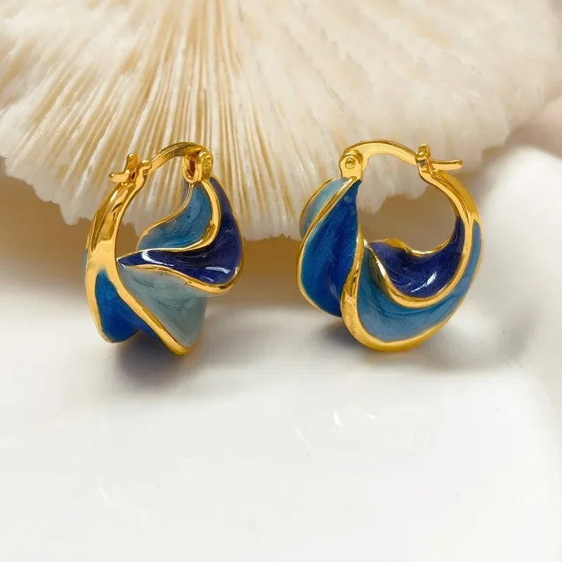 Gold Plated Enamel Small Hoop Earrings Creative Statement Jewelry
