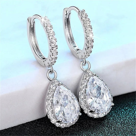 Women’s Silver Drop Earrings AAA Cubic Zirconia Engagement Jewelry