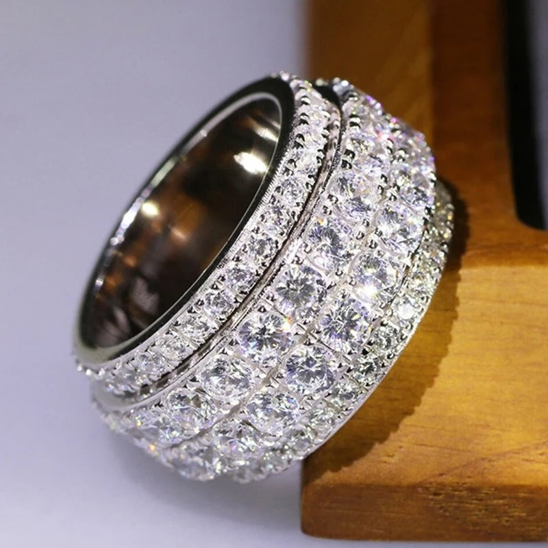 Full Bling Iced Out Cubic Zirconia Wide Ring for Women Round Band Silver Color Gorgeous Female Accessory Wedding Jewelry