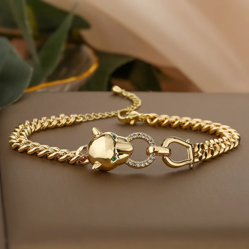 Hip-hop Fashion Leopard-Shaped Pendant Bracelets For Women/Girls, Delicate Bangles With Cubic Zirconia lucky Jewelry