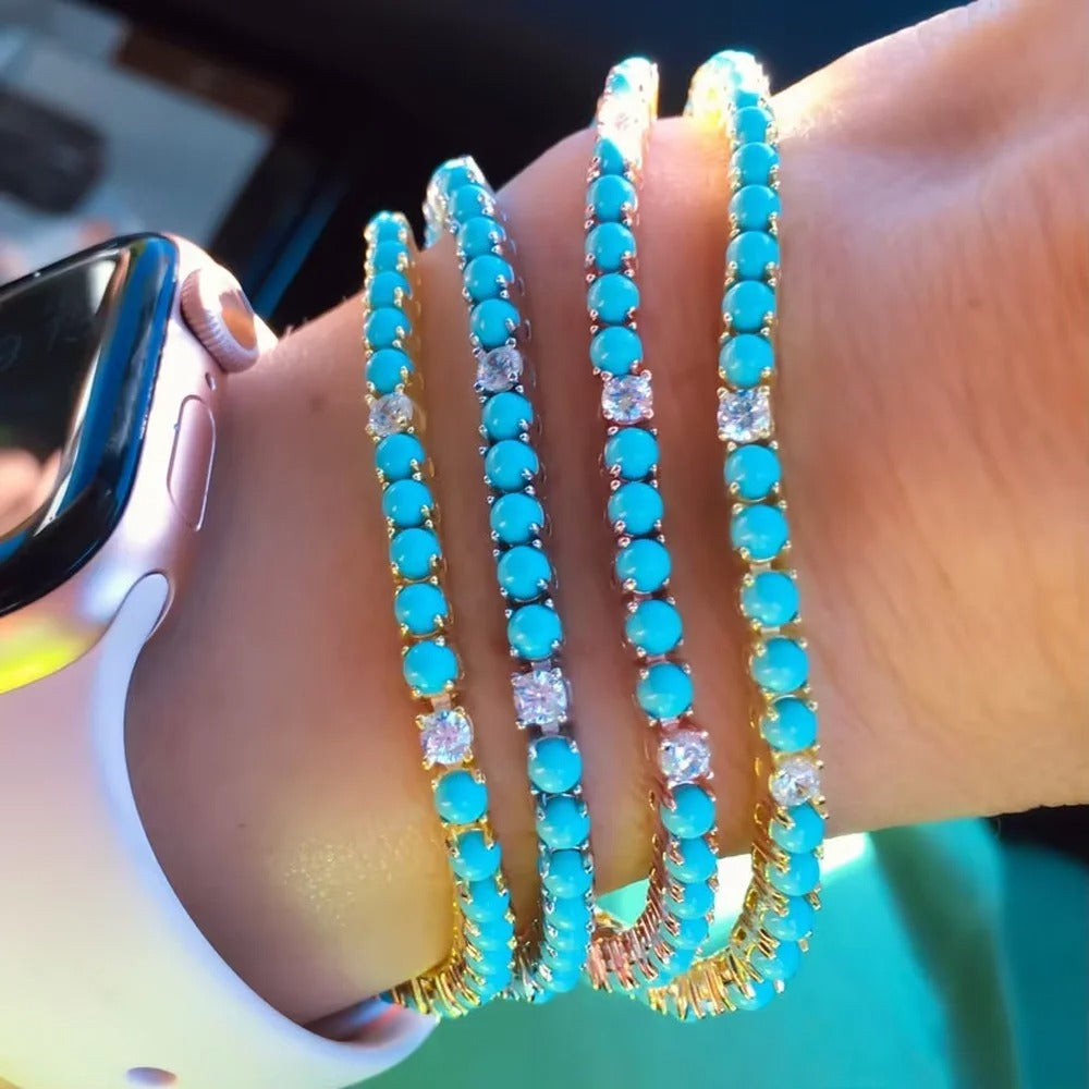 Women’s Geometric Turquoise Chain Bracelet Luxury Engagement Jewelry