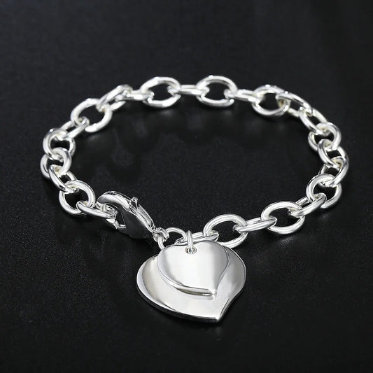 Exquisite Double Heart Pendant Bracelets Charms Wedding High Quality Fashion Jewelry Christmas Gifts