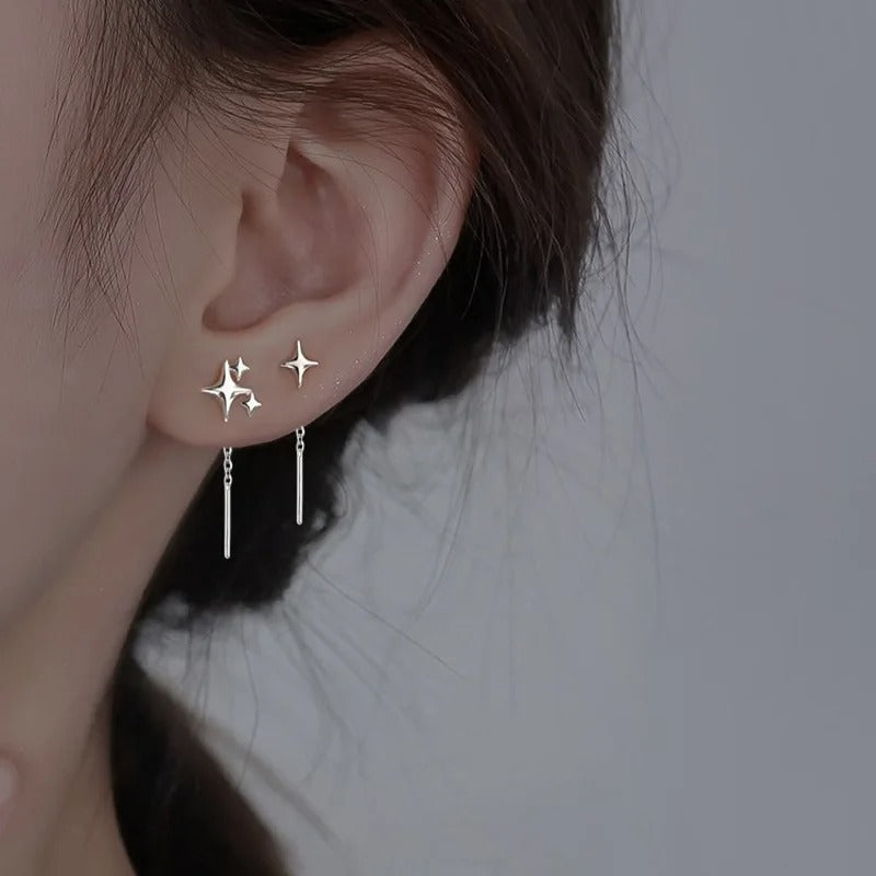 Ventfille 925 Sterling Silver Star Earring for Women Girl Simple Tassels Chain Fashion Office Jewelry