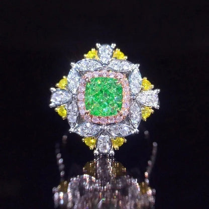 Green Moissanite Open Ring Japanese High Carbon Luxury Jewelry for Women