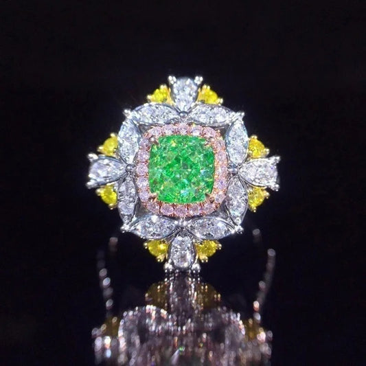 Fashion Green High Carbon Japanese Light Luxury Moissanite Open Female Ring Wedding Feasts Jewelry Women Rings Engagement Gift