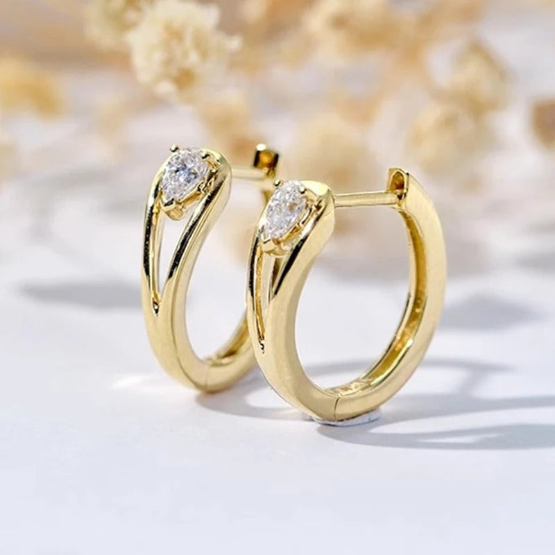 Chic Circle Hoop Earrings Women Gold Color Pear Cubic Zirconia Gift