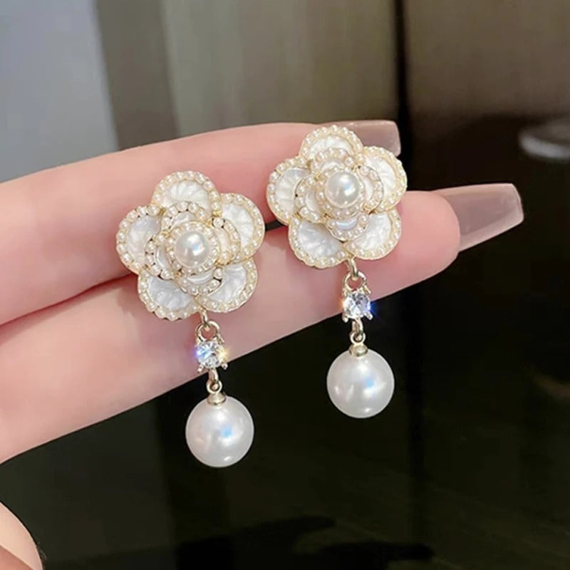 Mini Beads Flower Drop Earrings Women Pearl Dangle Jewelry