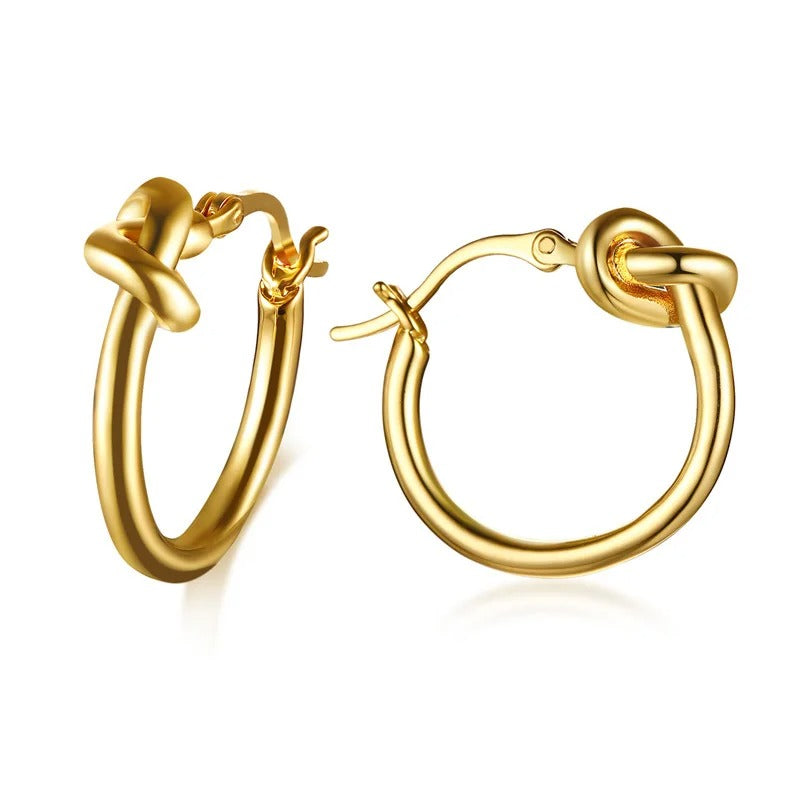 Gold Color Knot Hoop Earrings for Women Lady Wedding Birthday Party Gift Jewelry