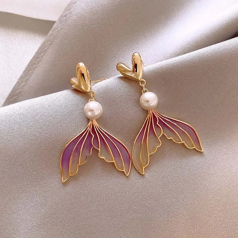 Elegant Sweet Gradient Fishtail Pearl Earrings for Ladies Party