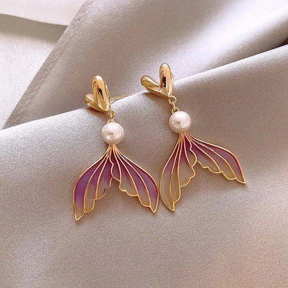 Elegant Sweet Gradient Fishtail Pearl Earrings for Ladies Party