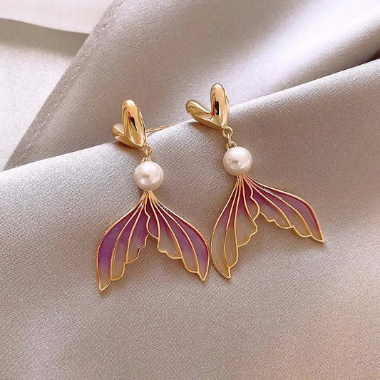 Elegant Sweet Gradient Fishtail Pearl Earrings for Ladies Party