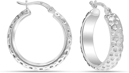 Women’s Rope Twisted Hoop Earrings 925 Silver Italian Design