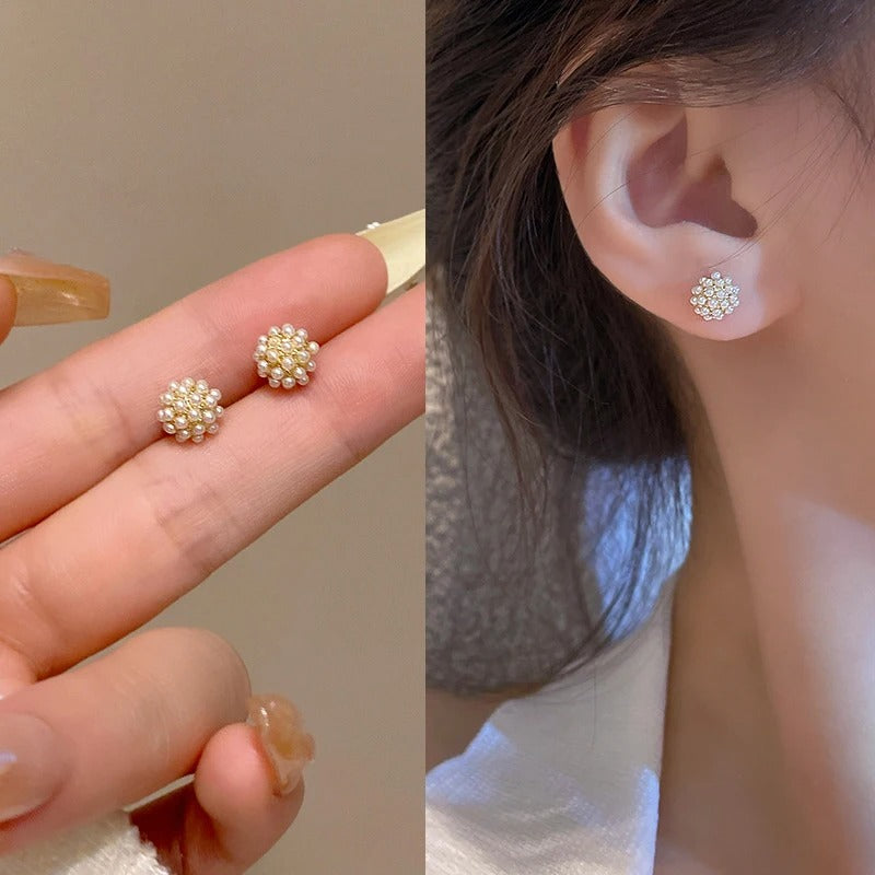 Japanese Korean New Style Simple Exquisite Pearl Rhinestone Geometric Fashion Earrings