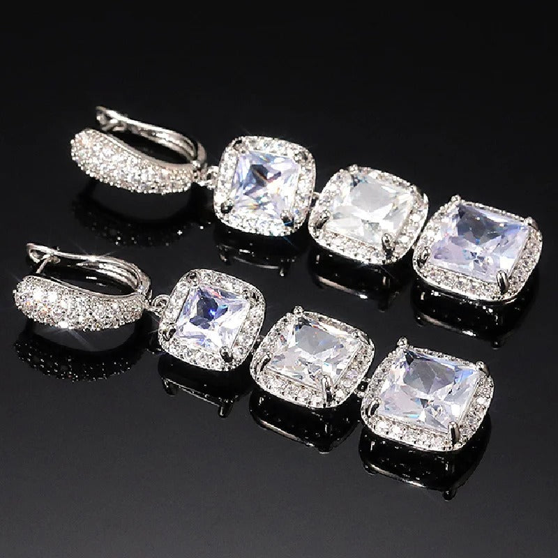 Elegant Cubic Zirconia Drop Earrings Women Anniversary Gift