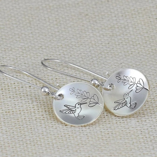 Vintage Silver Hummingbird Pendant Earrings Women Daily Jewelry