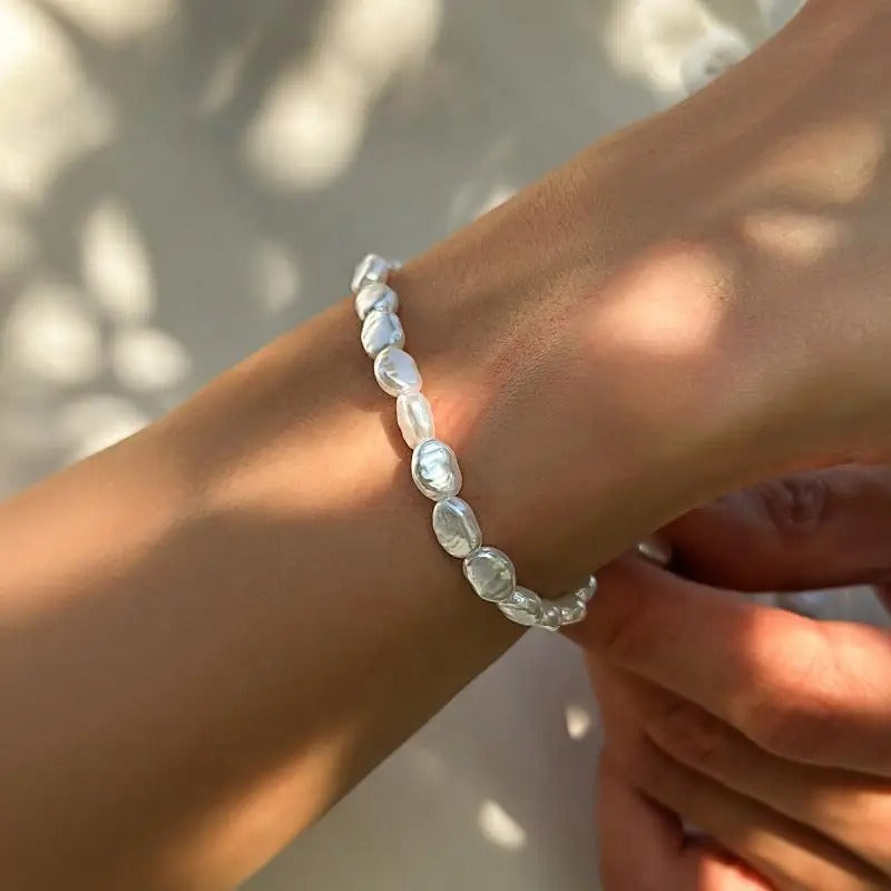Oval Pearl Beaded Chain Bracelet & Necklace Set for Men & Women