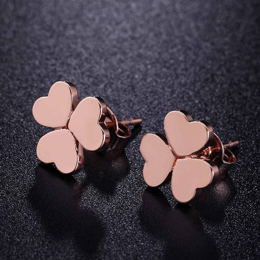 Classic Heart Leaf Rose Gold Color Simple Stud Earrings Fashion Jewelry For Girl Gift