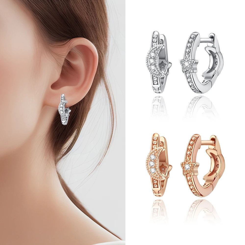 925 Sterling Silver Rose Gold Star and Moon Earrings
