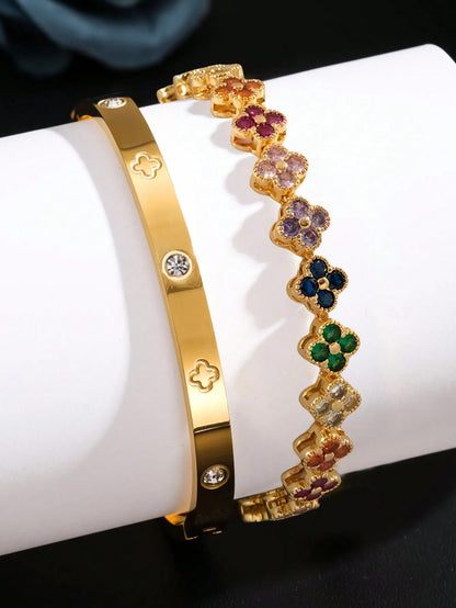 Women's Lucky Clover Bracelet Shining Zircon Stainless Steel Gift