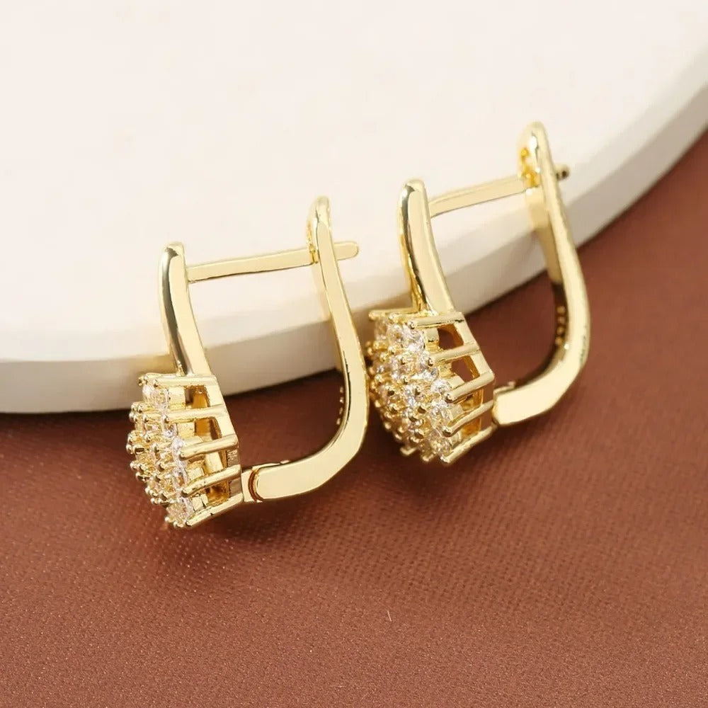 Classic U-Shaped Zircon Flower Hoop Earrings Women Gold Stainless Steel