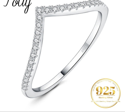 925 Sterling Silver V Shape Stackable Wedding Ring for Woman Diamond Jewelry