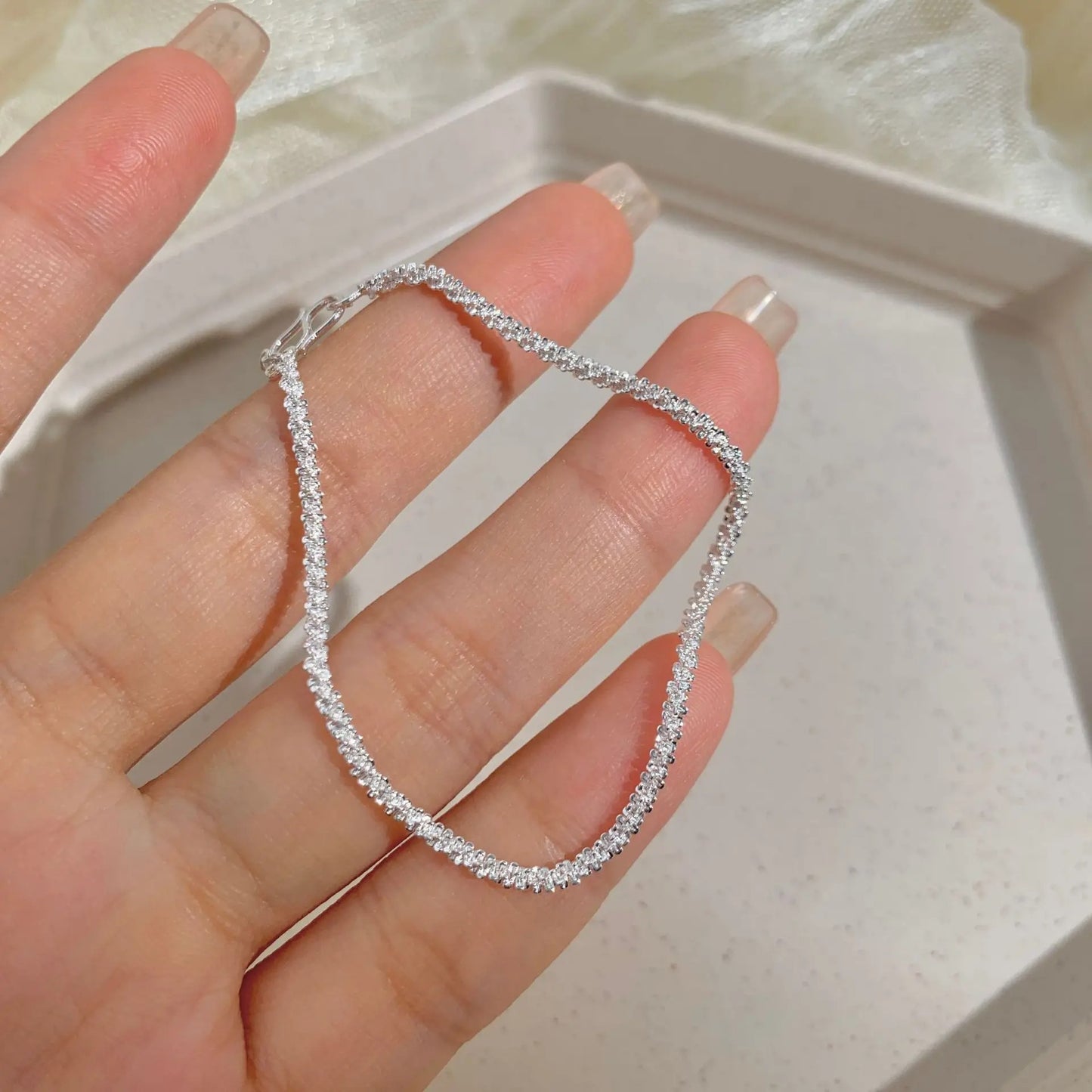 Women’s Silver Sparkling Bracelet Adjustable Bangle Jewelry Gift
